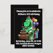 Dinosaur, T Rex, 12. Geburtstag Einladung (Vorne/Hinten)