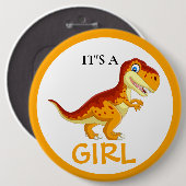 Dinosaur T Rex Baby Shower Girl Button (Vorne & Hinten)