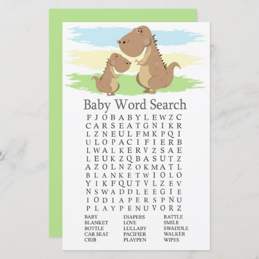 Dinosaur T-rex Baby Shower Word Search Game (Vorne/Hinten)