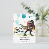Dinosaur T-Rex Balloons Save the Date Postkarte (Stehend Vorderseite)
