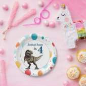 Dinosaur T Rex Birthday Blue Pappteller (Party)