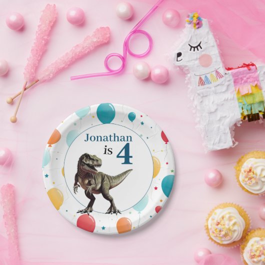 Dinosaur T Rex Birthday Blue Pappteller (Party)