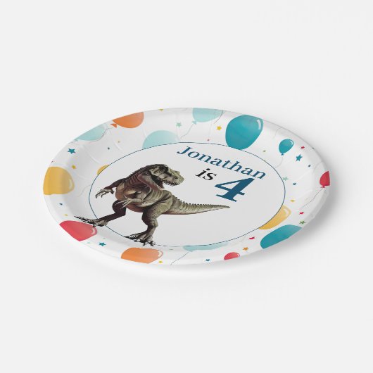 Dinosaur T Rex Birthday Blue Pappteller (Schrägansicht)