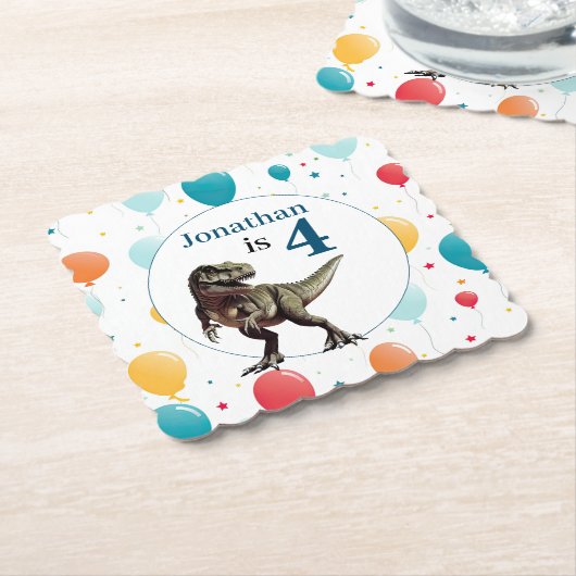 Dinosaur T Rex Birthday Blue Untersetzer (angewinkelt)