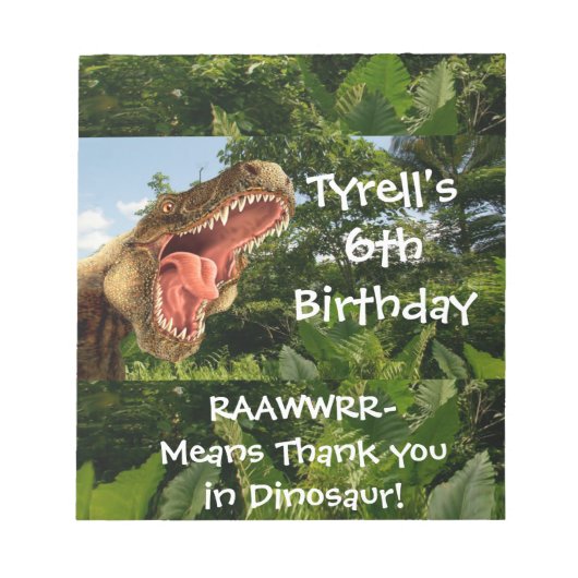 Dinosaur T Rex Birthday Candy Bar Wrappers Notizblock (Vorderseite)