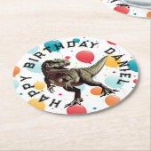 Dinosaur T=REX BIRTHDAY Runder Pappuntersetzer (Angewinkelt)