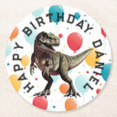 Dinosaur T=REX BIRTHDAY Runder Pappuntersetzer (Vorderseite)