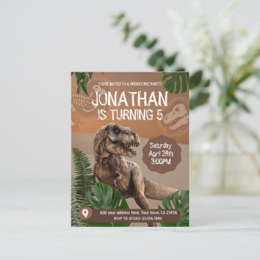 Dinosaur T rex Birthday Theme Party Postkarte (Stehend Vorderseite)