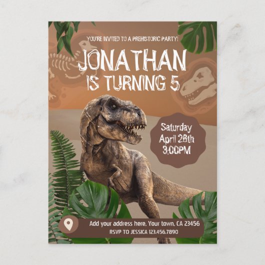 Dinosaur T rex Birthday Theme Party Postkarte (Vorderseite)