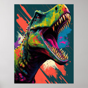 Dinosaur T Rex Blue Green Jurassic Poster