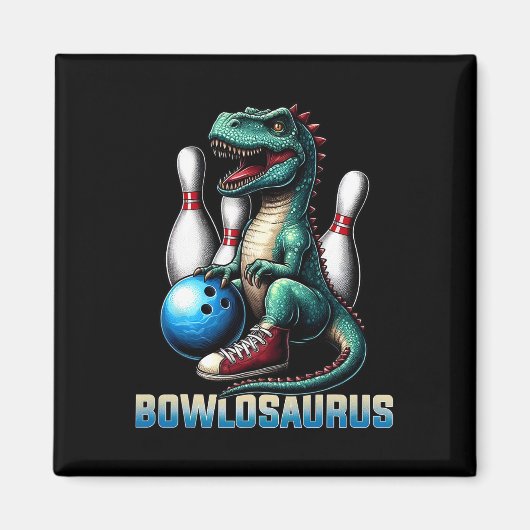 Dinosaur T-rex Bowling Graphic Funny Dino Bowler K Magnet (Vorne)