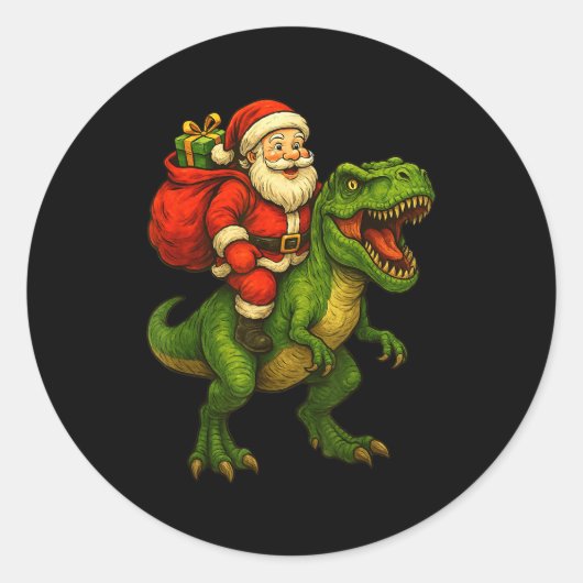 Dinosaur T Rex Christmas Santa Dinosaur Xmas Boys Runder Aufkleber (Vorderseite)