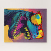 Dinosaur T Rex Cool Orange Blue Puzzle (Horizontal)