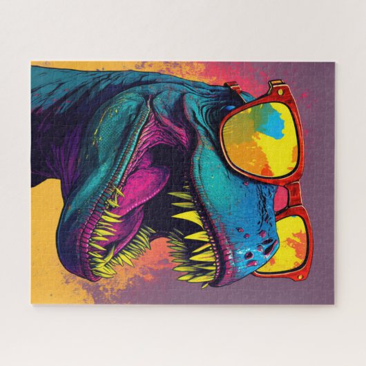 Dinosaur T Rex Cool Orange Blue Puzzle (Horizontal)