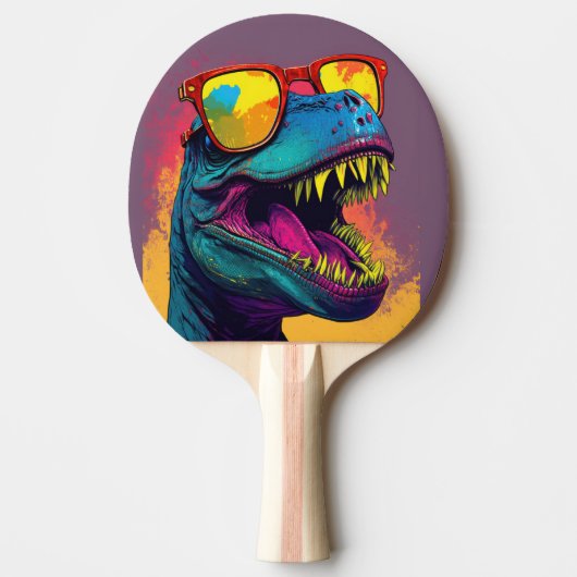 Dinosaur T Rex Cool Orange Blue Tischtennis Schläger (Vorderseite)