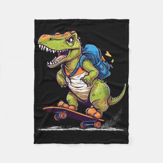 Dinosaur T Rex Cool Skateboard fahrender Dinosaur  Fleecedecke (Vorderseite)