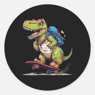 Dinosaur T Rex Cool Skateboarding Dinosaur Skater  Runder Aufkleber
