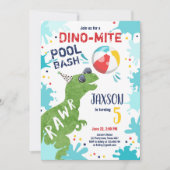 Dinosaur T-Rex Dino Mite Pool Bash Boy Blue Party Einladung (Vorderseite)