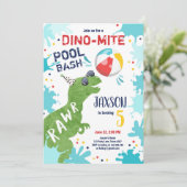 Dinosaur T-Rex Dino Mite Pool Bash Boy Blue Party Einladung (Stehend Vorderseite)