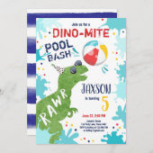 Dinosaur T-Rex Dino Mite Pool Bash Boy Blue Party Einladung (Vorne/Hinten)