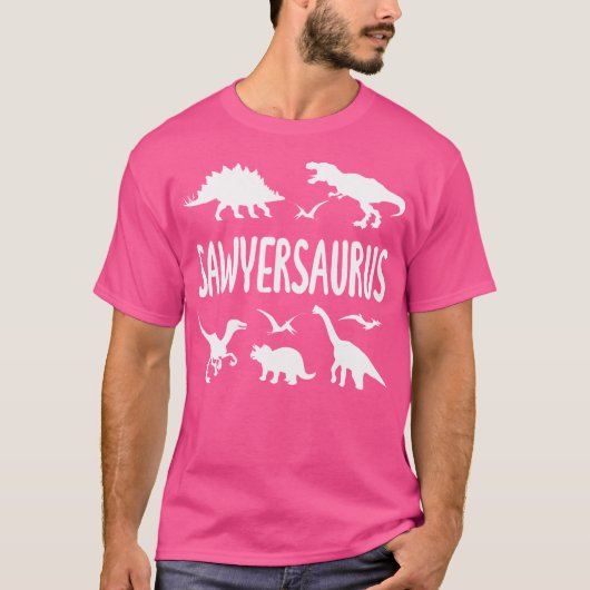 Dinosaur T Rex Dino Sawyer Sawyersaurus Boys Name T-Shirt (Vorderseite)