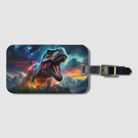 Dinosaur T-Rex Dino Stormy Mountains Gepäckanhänger (Vorderseite (Horizontal))