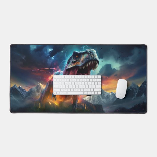 Dinosaur T-Rex Dino Stormy Mountains Schreibtischunterlage (Tastatur & Maus)