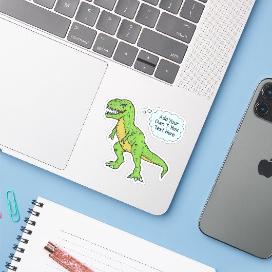 Dinosaur T Rex Doodle Custom Speech Zitat Aufkleber (Laptop mit iPhone)