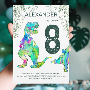Dinosaur T-Rex Dschungel 8. Geburtstagsfeier Grün Einladung