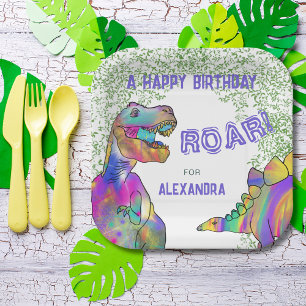 Dinosaur T-Rex Dschungel-Geburtstagsfeier Lila Pappteller