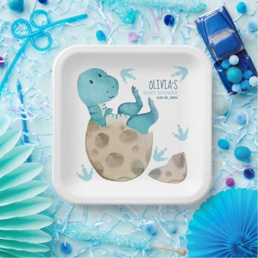 Dinosaur T-Rex Egg Hatching Boy Baby Showdusche Pappteller (Party)