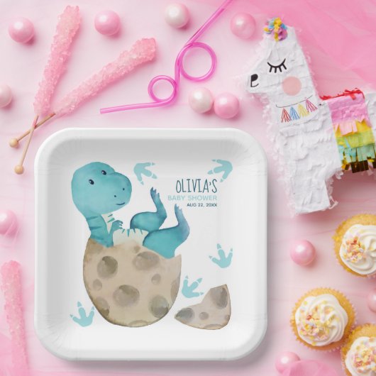 Dinosaur T-Rex Egg Hatching Boy Baby Showdusche Pappteller (Party)