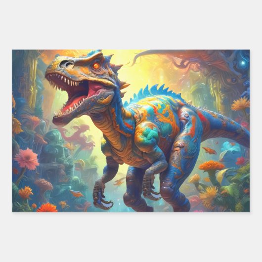 Dinosaur T-Rex Fantasy World Geschenkpapier Set (Vorderseite 3)