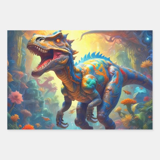 Dinosaur T-Rex Fantasy World Geschenkpapier Set (Vorderseite 2)