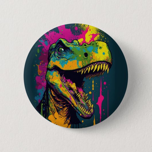 Dinosaur T Rex farbenfroh Button (Vorderseite)