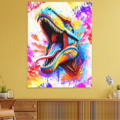 Dinosaur T-Rex - Farbenfrohe Dinosaurier Trex Leinwanddruck (Insitu (Wohnzimmer))