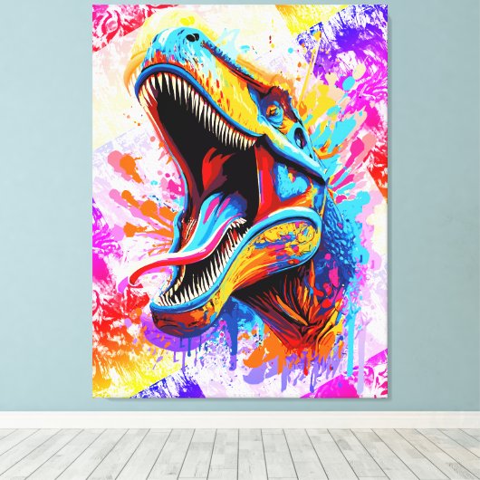 Dinosaur T-Rex - Farbenfrohe Dinosaurier Trex Leinwanddruck (Insitu (Holzboden))