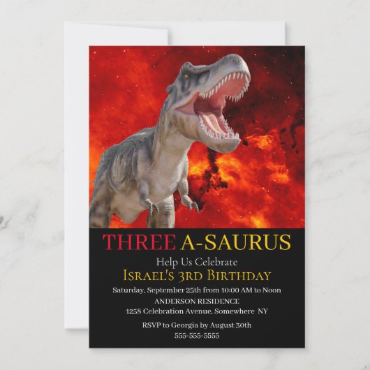 Dinosaur T Rex Fire Jurassic World Einladung (Vorderseite)