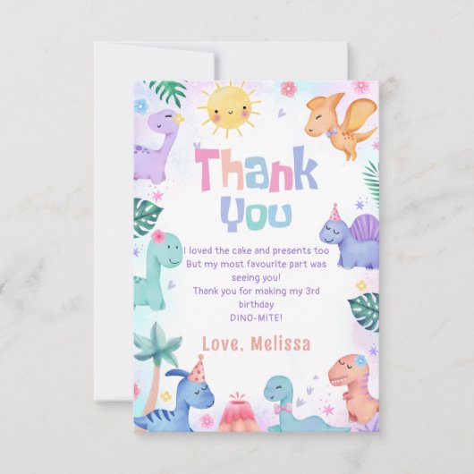 Dinosaur T-Rex Geburtstag Danke Karte (Vorderseite)