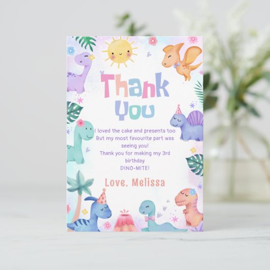 Dinosaur T-Rex Geburtstag Danke Karte (Stehend Vorderseite)