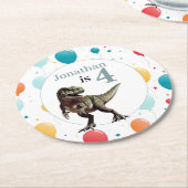 Dinosaur T Rex Geburtstag Gray Runder Pappuntersetzer (Angewinkelt)