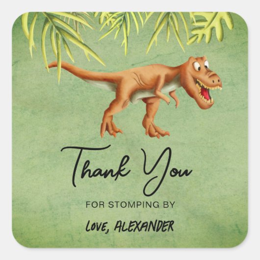 Dinosaur T Rex Geburtstagsfeier Quadratischer Aufkleber (Vorderseite)