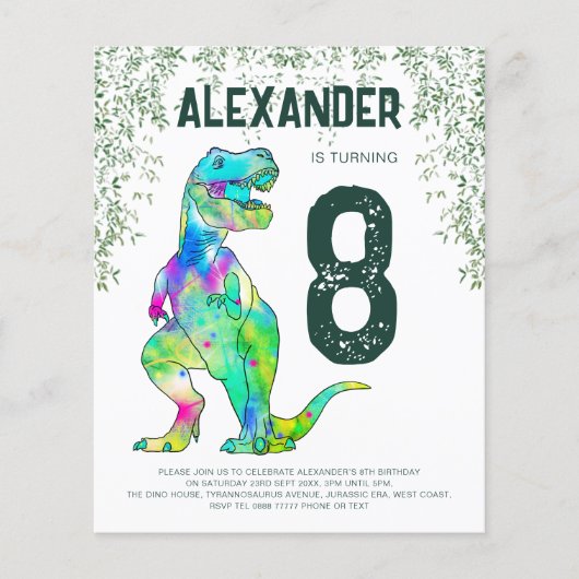 Dinosaur T-Rex Geburtstagspartbudget (Vorderseite)