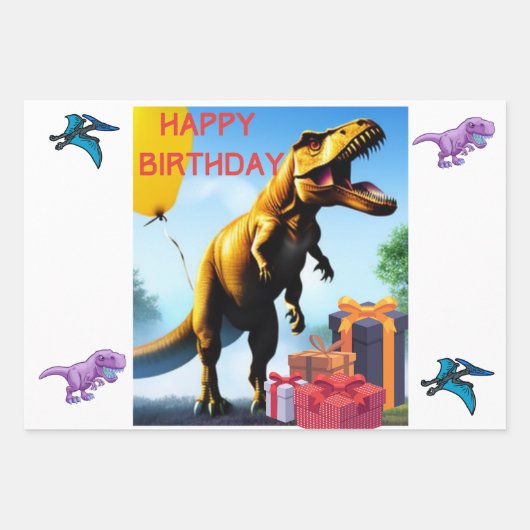 Dinosaur T-Rex Geschenkpapier Set (Vorderseite)