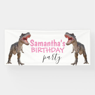 Dinosaur T rex Girl Pink Banner