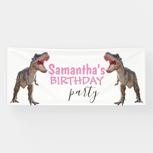 Dinosaur T rex Girl Pink Banner (Horizontal)
