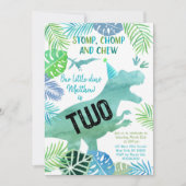 Dinosaur T-Rex Greenery Zweiter Geburtstag Einladung (Vorderseite)