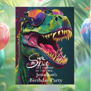 Dinosaur T-Rex Grün Save the Date  Postkarte
