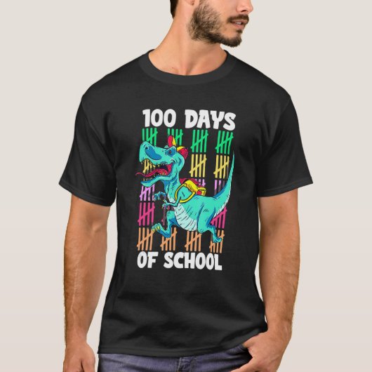 Dinosaur T Rex Happy 100 Days Of School Teacher Bo T-Shirt (Vorderseite)