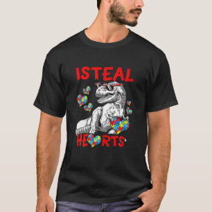 Dinosaur T Rex I Steal Hearts Autism Awareness Puz T-Shirt